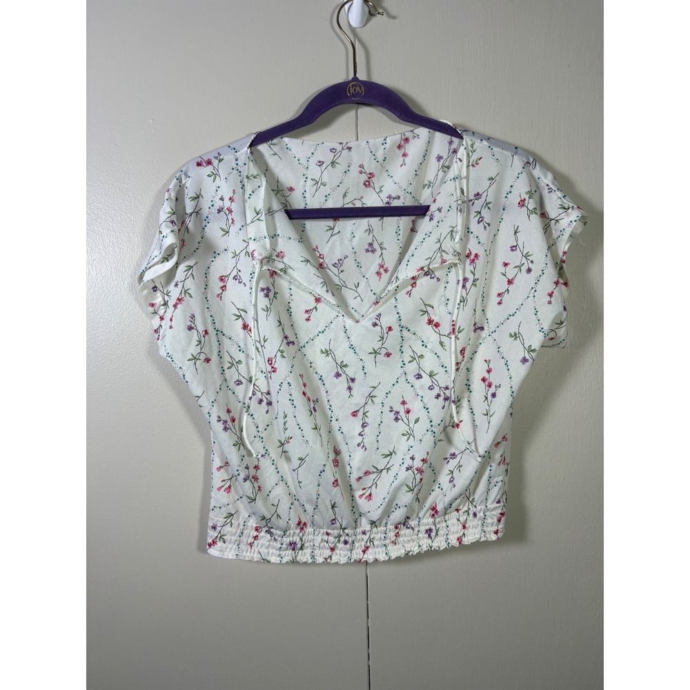 Vintage Val Mode Floral Smocked Waist Blouse L Cottagecore Lingerie Ditsy Floral